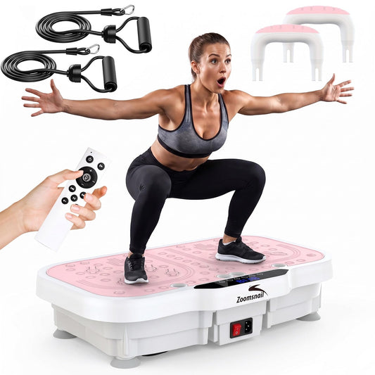 Zoomsnail Vibration Plate Exercise Machine, 8000 Vibrations/min Adjustable Fitness Platform, 400 Lbs Capacity Whole Body Workout Extra Large Size Platform with Bluetooth for Weight Loss, Women & Men
