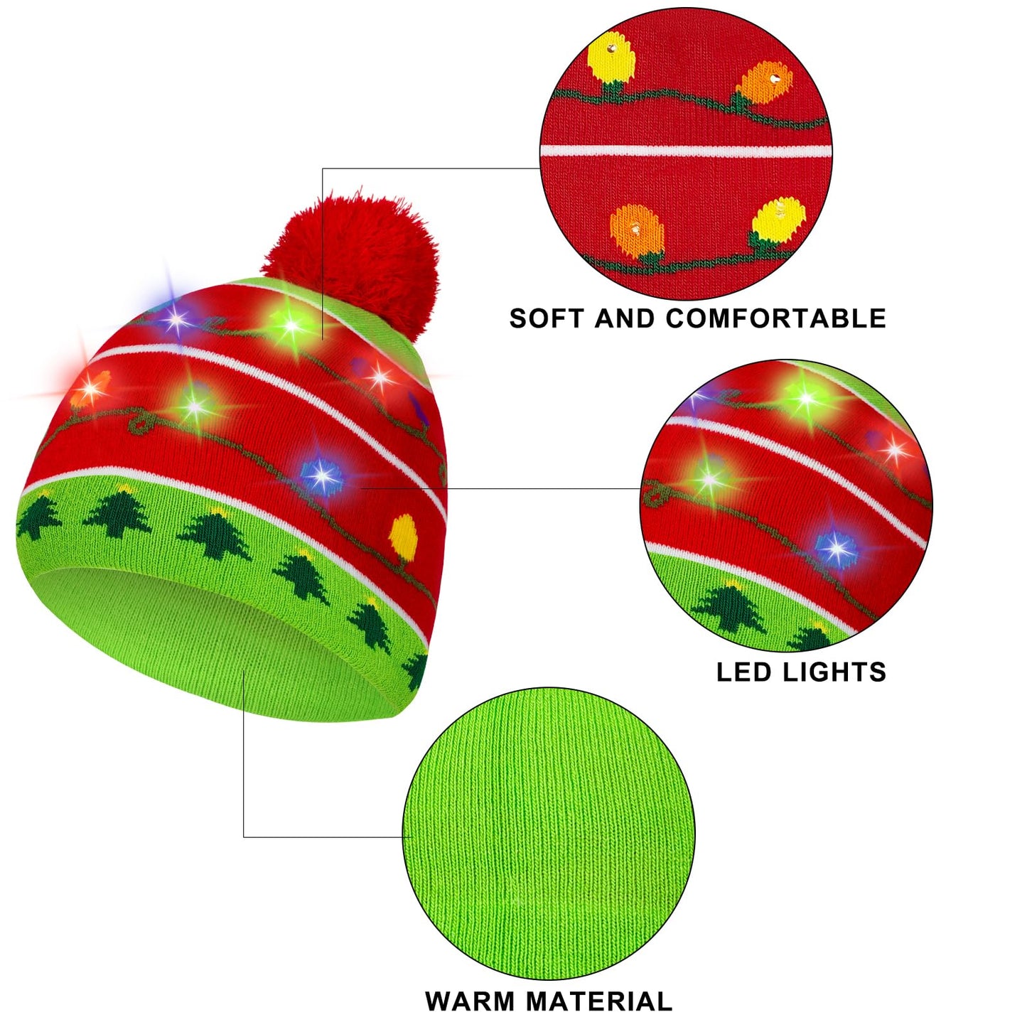 Beanumerous Christmas Beanie Light Up Winter Hat Xmas Holiday Socks, Gifts For Men Women Teens