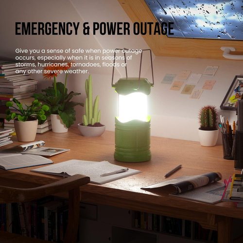 Lichamp LED Camping Lantern - 4 Pack Battery-Powered Flashlights | Portable Collapsible Emergency Light - Green