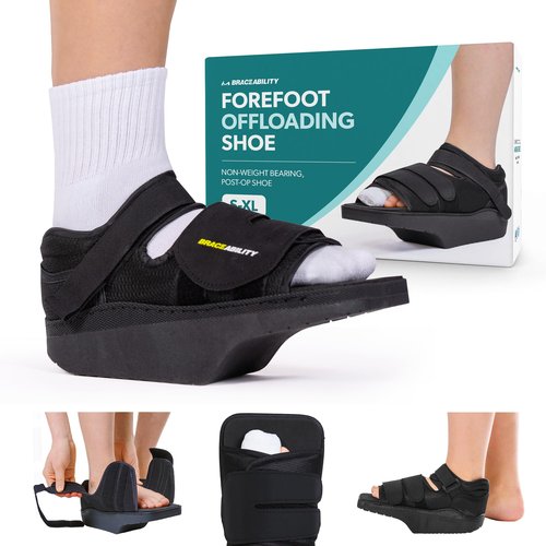 BraceAbility Forefoot Offloading Post-Op Shoe - Non-Weight Bearing Medical Wedge Boot for Diabetic Foot Ulcer, Metatarsal Fracture, Broken Toe, Bunion, Hammer Toe Surgery - Fits Men and Women (XL)