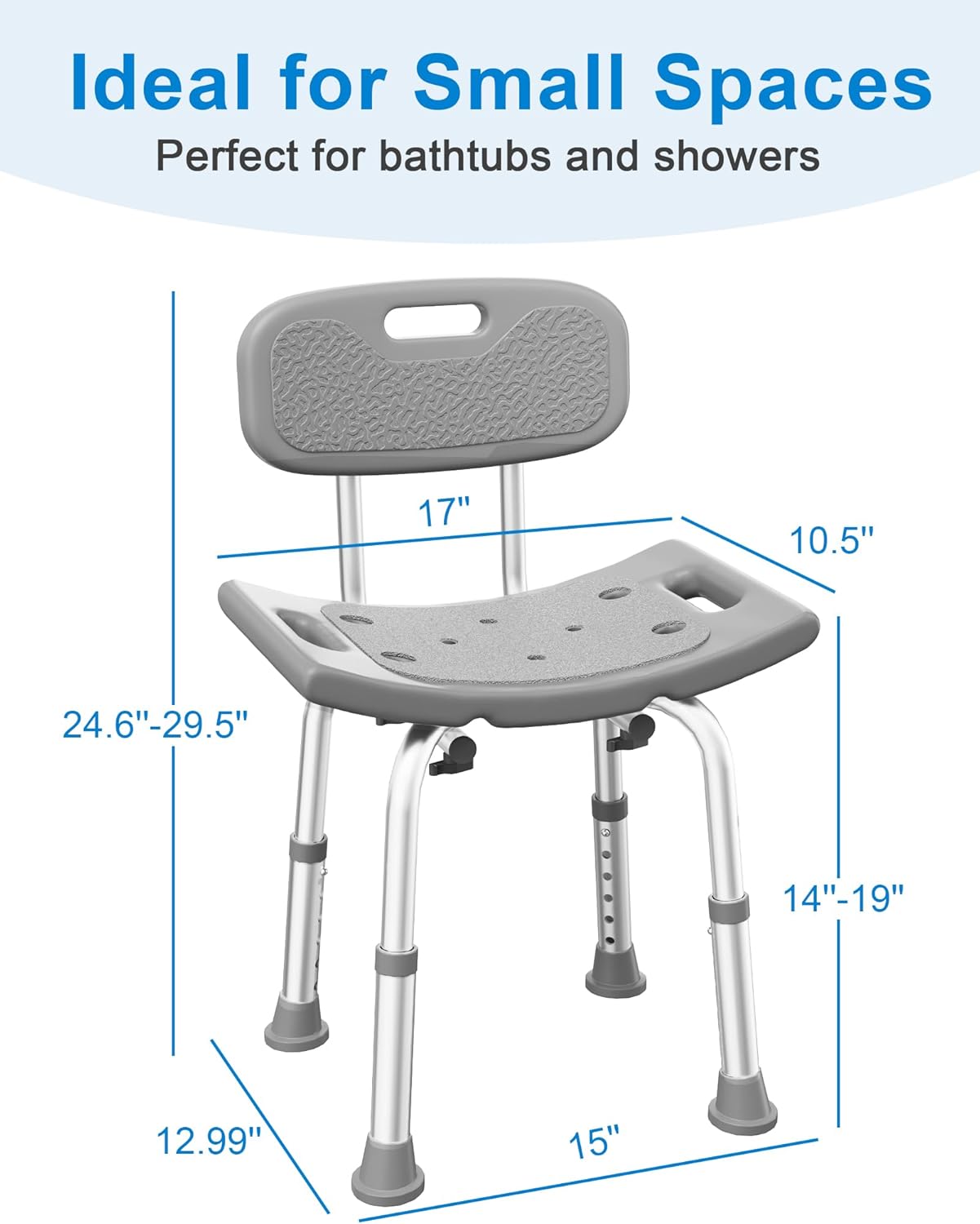 Heavy Duty Shower Chair for Seniors - 400 lbs Capacity, Removable Back, Safe Bath Seat for Bathtub - Gray