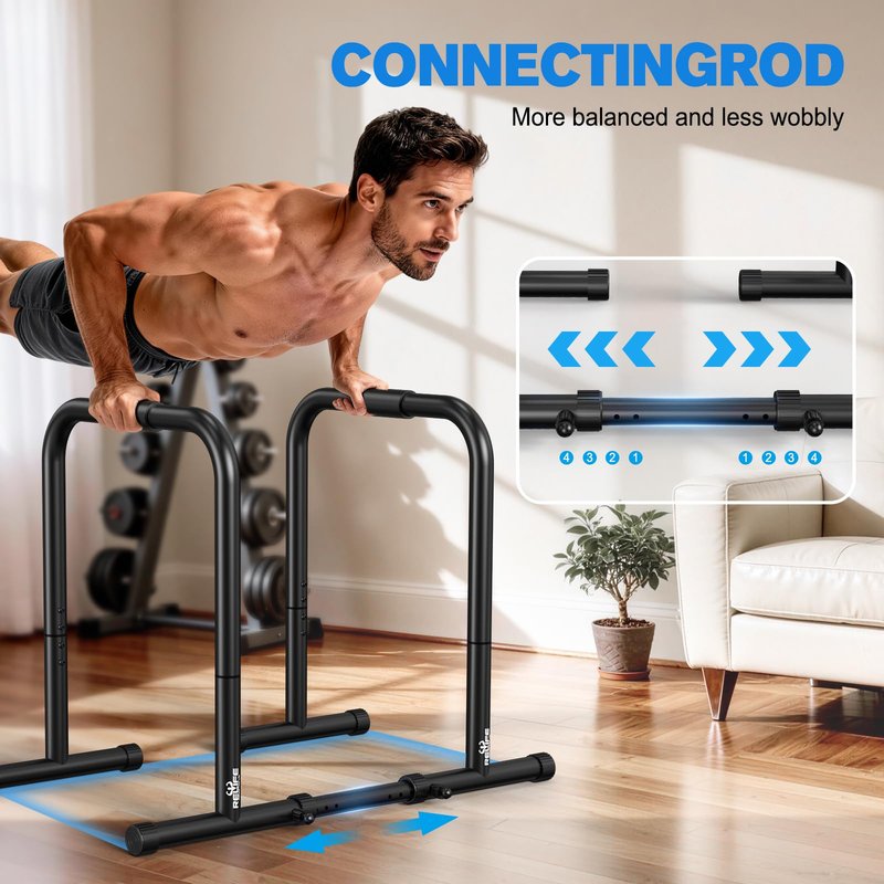 RELIFE REBUILD YOUR LIFE Dip bars &Dip Station Functional Heavy Duty Dip Stands Fitness Workout Dip bar Station Stabilizer Parallette Push Up Stand (Black)