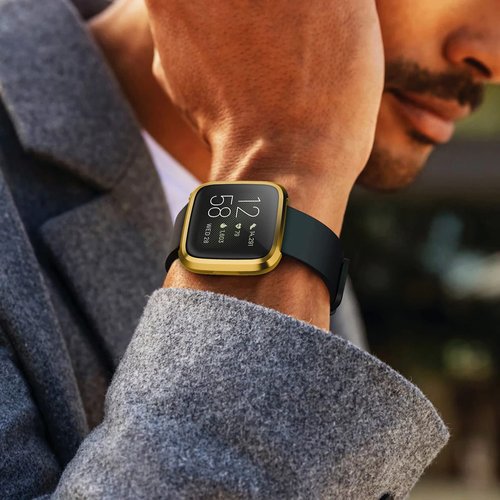 NAHAI Compatible with Fitbit Versa 2 Case, 6 Packs Ultra Rugged Cover Plated Case Scratch-Resist All Around Screen Protector for Fitbit Versa 2, Purple/Gold/Silver/Black/Blue/Red