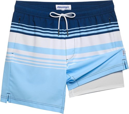 Maamgic 2 in 1 Men's Swim Trunks - 7 Inch Board Shorts for Comfort & Style