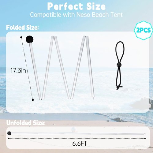 2 Pack Replacement Beach Tent Poles Compatible with Neso, Portable Extra Poles for Beach Tent, 6.56ft Pole, Aluminum Canopy Foldable Pole, Compatible with Neso Grande and Gigante Tents