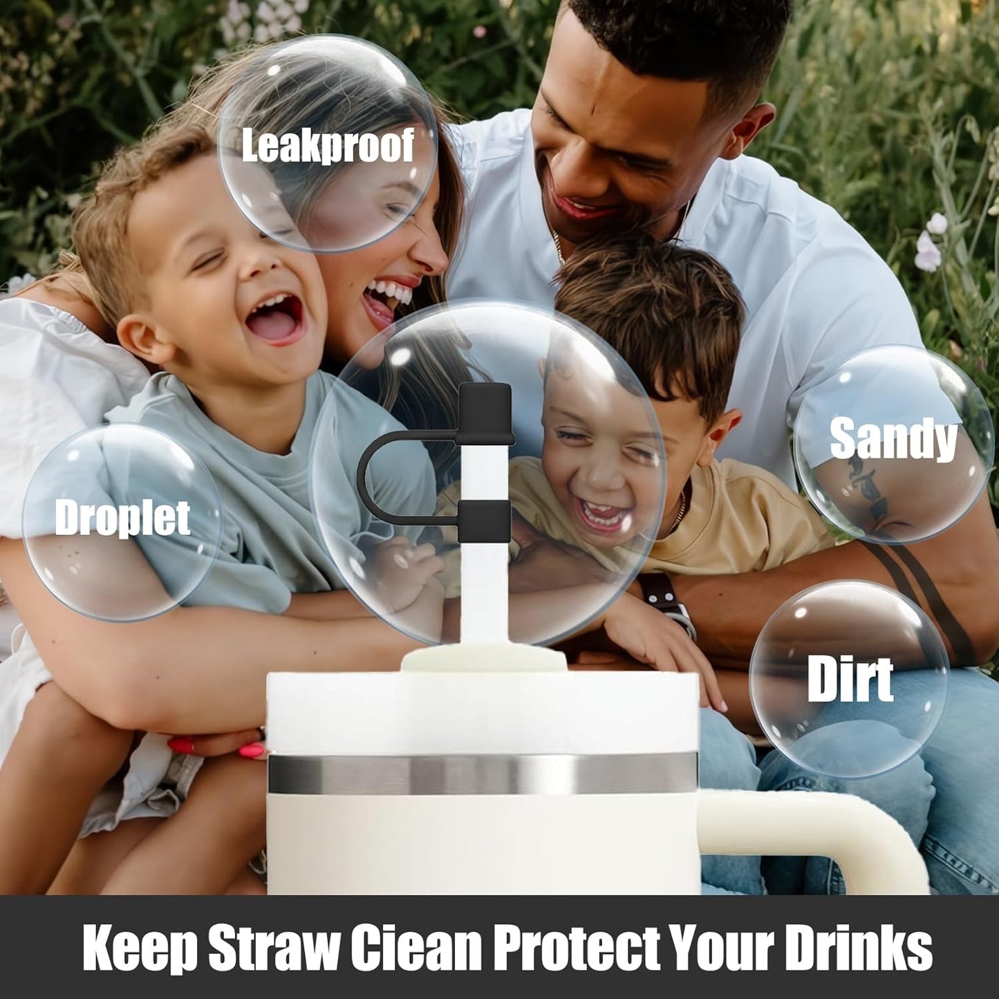 Stanley 14-Piece Straw Cover Cap Set | Silicone Toppers for 40 & 30oz Tumblers - Black & White