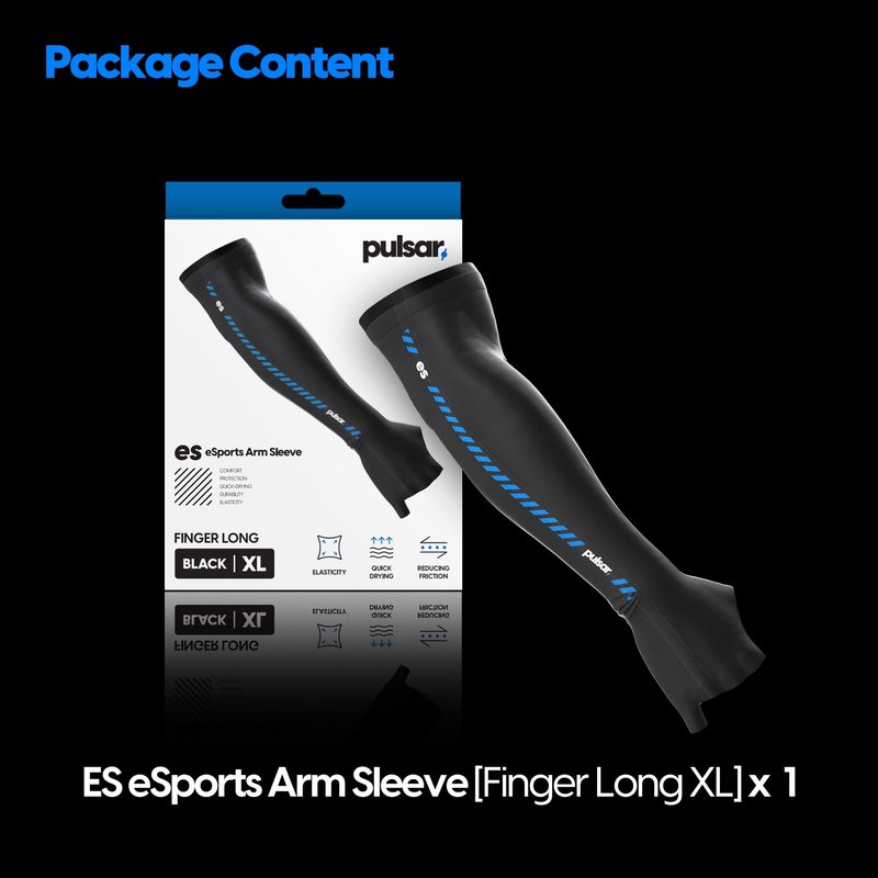 PULSAR eS Gaming Arm Sleeve for Esports Gaming Compression Sleeve, Finger Long Large Black