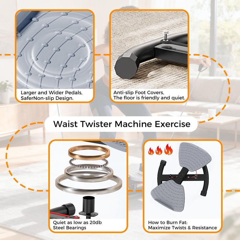 Qyswskj Waist Twister, Waist Twisting Machine, Waist Twister Machine Exercise, Ab Roller with 350 lbs Ab Twister, 20dB Ultra-Quiet Noiseless Home Gym Exercise Equipment for Women Me (Black-Blue)