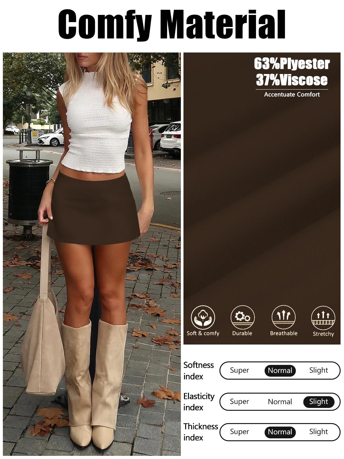 Pungdra Womens Micro Mini Skirt with Shorts Low Rise A-Line Skort for Women Formal Going Out Casual Athletic Tennis Outfits Brown Small