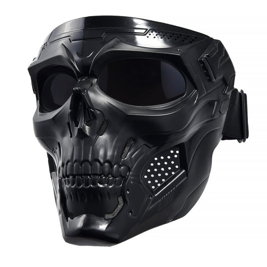 Motorcycle Mask Full Face,Masks Skull Skeleton with Goggles Impact Resistant Tactical Mask for Halloween Paintball Game Movie Props Party (Skull-greyLens)