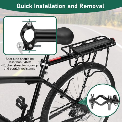 Rear Bike Rack with Basket, 110 LB Capacity Universal Bike Basket Rear, Aluminum Alloy Bike Cargo Rack for Back of Bike with Free Bungee Cord & Waterproof Cover & Installation Tool