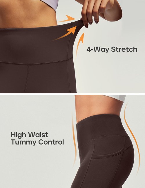 Heathyoga Fleece Lined Leggings Women with Pockets Water Resistant Thermal Leggings Winter Warm Yoga Pants Hiking Running Chocolate Brown