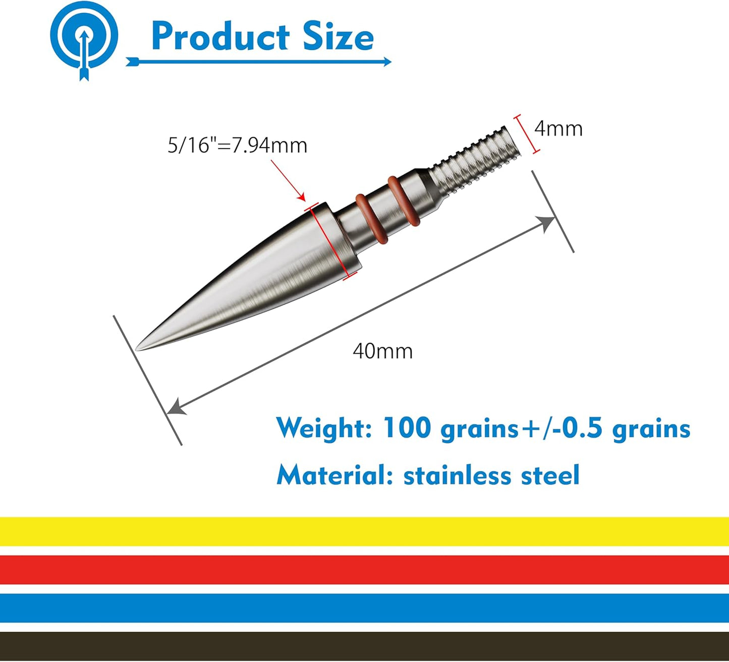 MOLFUZ Archery Field Points - 12pcs Stainless Steel Screw-In Tips for Recurve & Compound Bows | 100-300 Grain