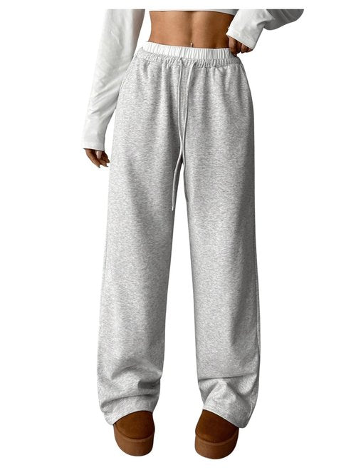 SOLY HUX Girl's Drawstring Waist Baggy Sweatpants Wide Leg Casual Loose Long Pants Pure Grey 11Y