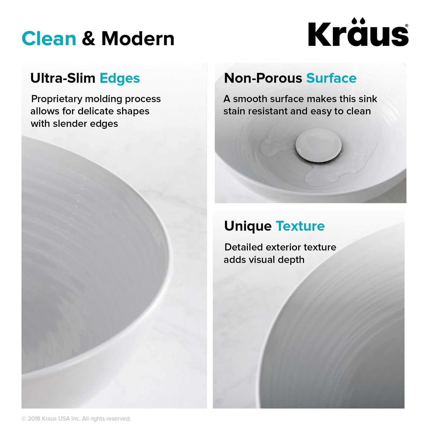 KRAUS Viva™ Round White Porcelain Ceramic Vessel Bathroom Sink, 13 in. D x 4 3/8 in. H, KCV-204GWH