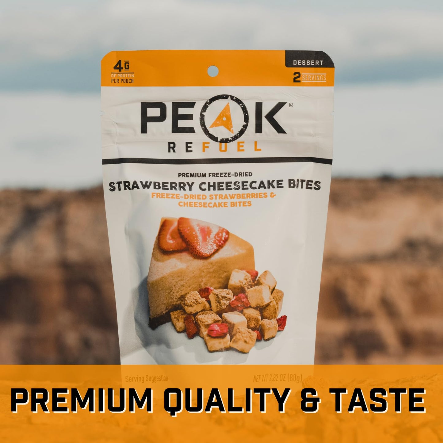 Peak Refuel Strawberry Cheesecake Bites 4-Pack | Freeze Dried Backpacking and Camping Food | Tasty Trail Treat | High Protein Snack Packs