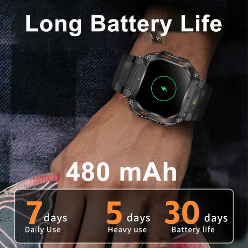 Yihou Military Smart Watches for Men Fitness Watch Fitness Tracker with Heart Rate Monitor Sleep Monitor Pedometer 480mah Large Battery Waterproof Bluetooth Call for Android iOS Black