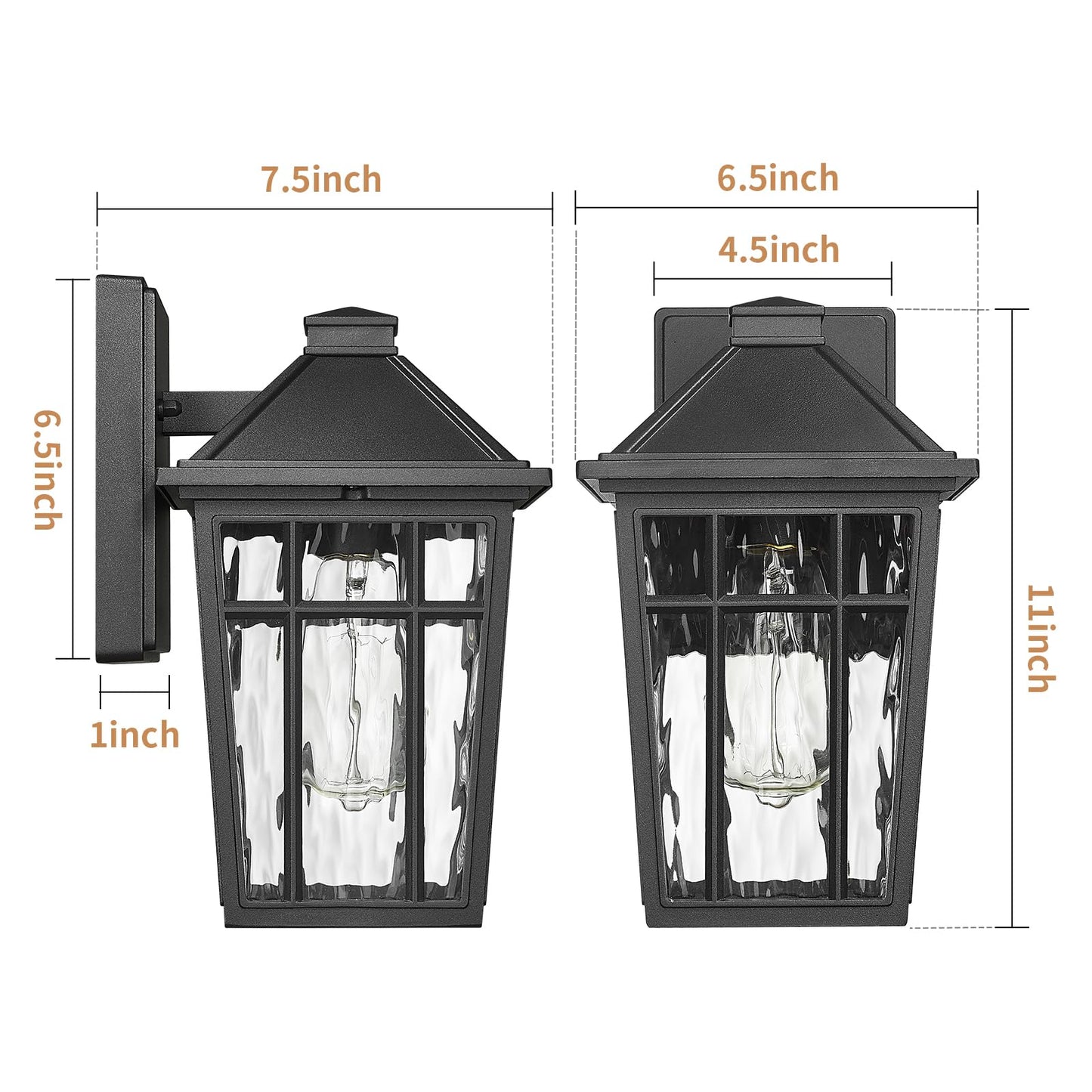 Darkaway Outdoor Wall Lights for House, 2pcs Exterior Lighting Fixtures Wall Mount Porch Lights Waterproof Outdoor Sconce Lights with Water Ripple Glass for Patio Hallway Garage