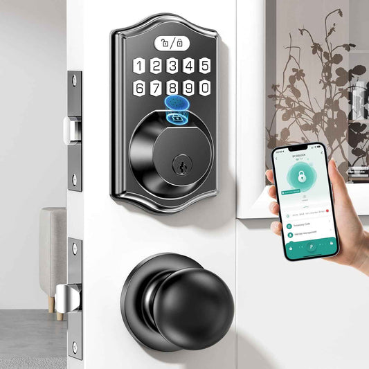 Fingerprint Smart Keyless Entry Deadbolt Lock Set with Handle - App Control & Auto Lock