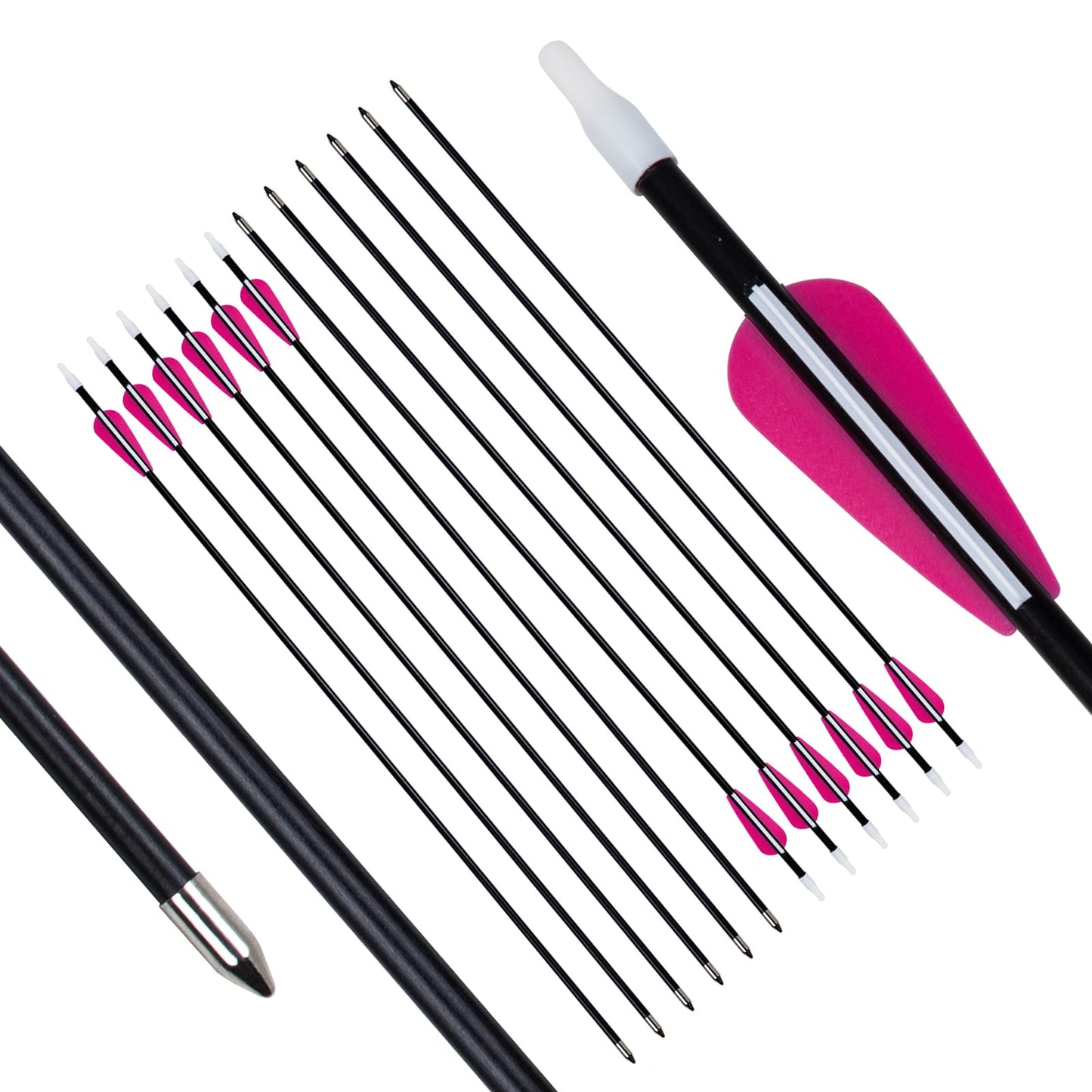 28 inch Archery Targeting Arrows Practice Arrows for Recurve Bow Fiberglass Training Arrows for Adult Youth and Teens-Pink(Pack of 12)