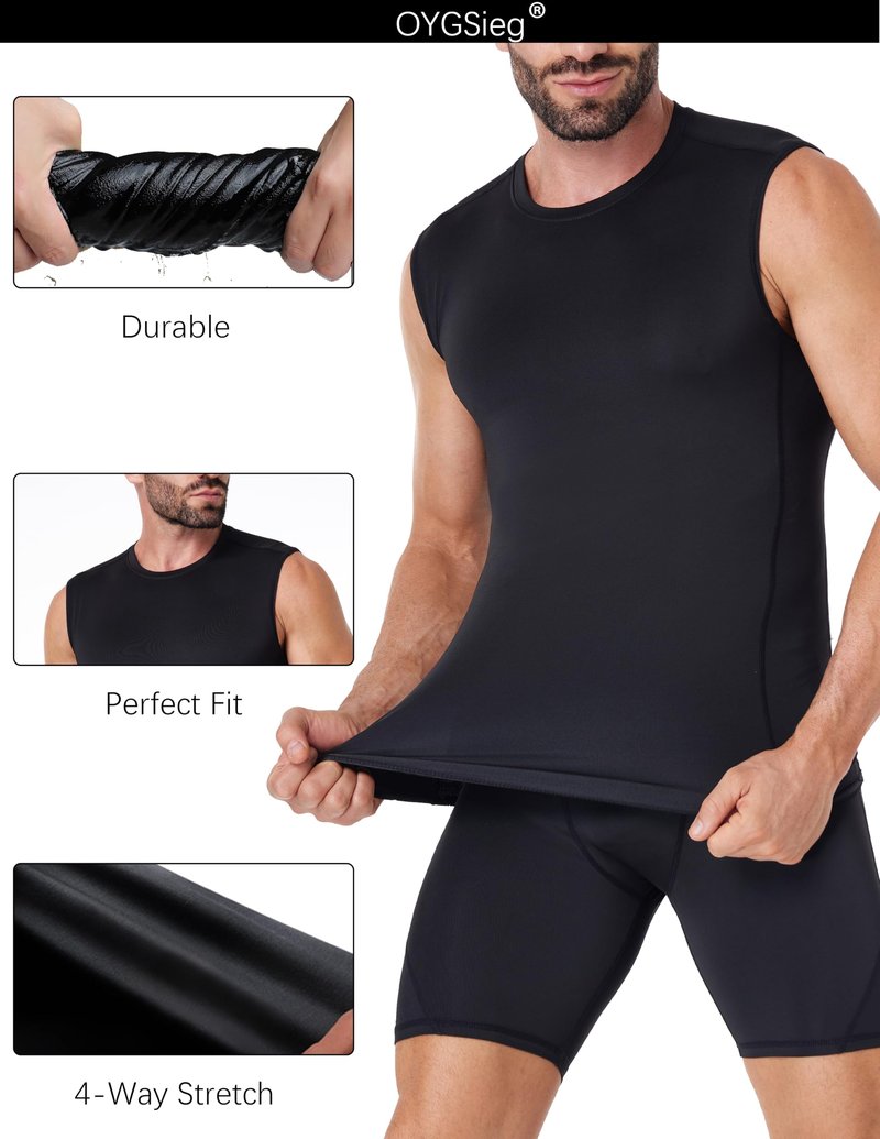 5 Pack Men's Athletic Compression Shirts Sleeveless Tank Top Base Layer Sports Workout Shirts for Basketball B L