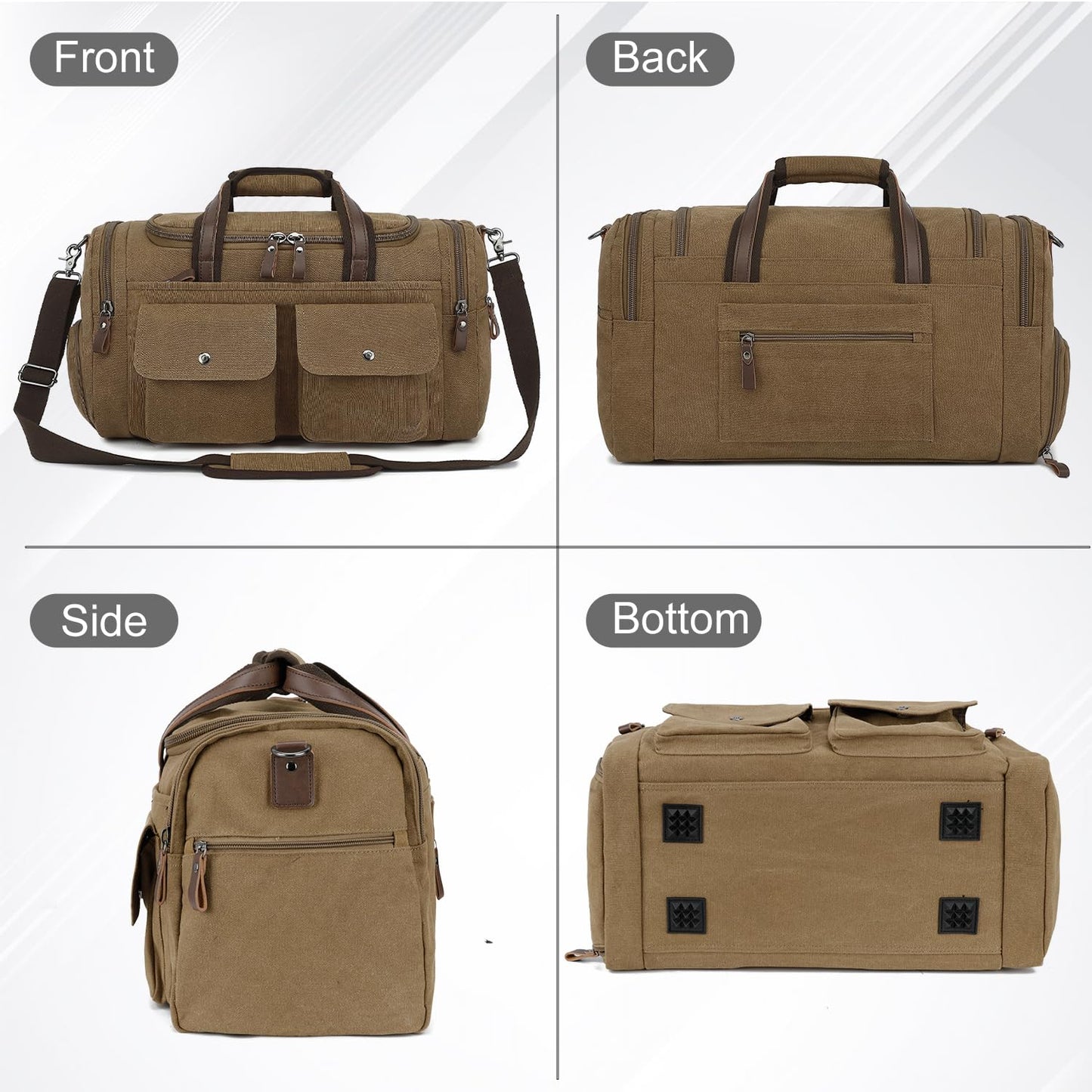Koolehaoda Duffle Bag for Travel, 50L Canvas Travel Duffel Bags Overnight Weekend Gym Carry On Luggage Bag with Shoes Compartment Travel Bag for Men & Women (204-Coffee)