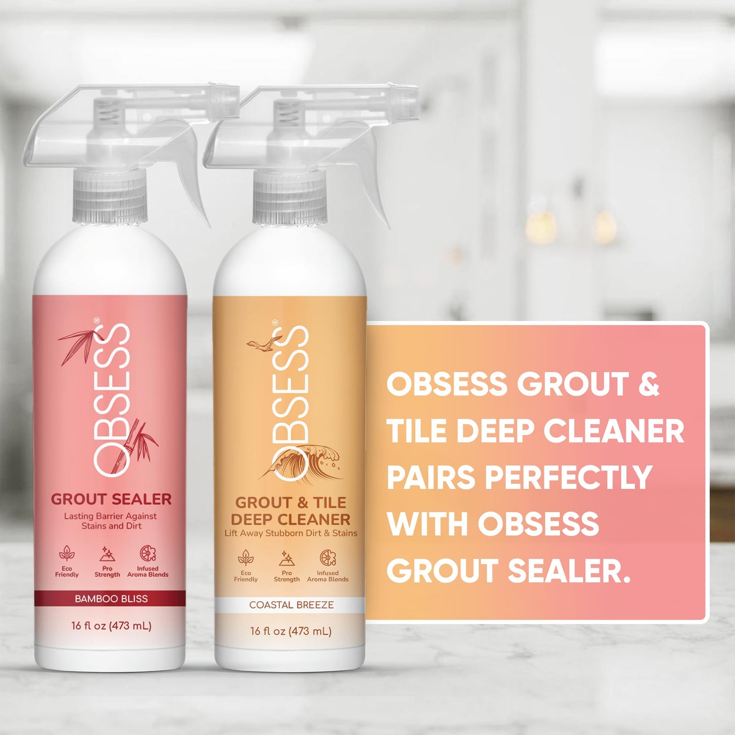 OBSESS Grout Sealer 16 Oz., Clear Grout and Tile Sealer, Natural Finish, Professional Grade, Indoor & Outdoor, Fast Dry and Long Lasting Protection