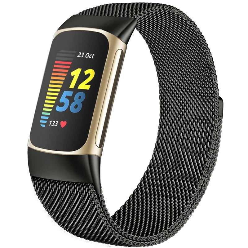 surundo Compatible with Fitbit Charge 6/Charge 5 Bands for Wmen Men, Metal Mesh Milanese Loop Adjustable Strap Replacement for Fitbit Charge 6/Charge 5 Advanced Fitness & Health Trackers