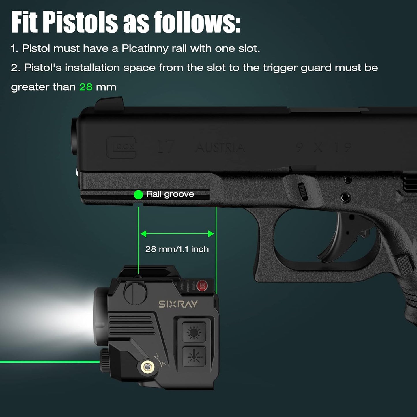 SIXRAY Pistol Light Laser Sight - 420 Lumens LED Gun Light with Magnetic Charging & Quick Release