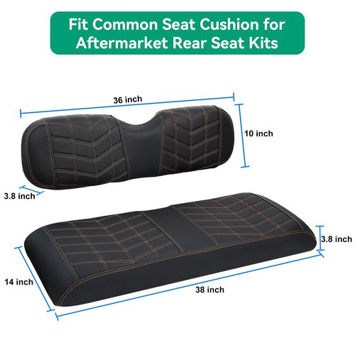iLSKW Golf Cart Seat Cover PVC Thinck Leathur Rear Seat with Arrow Shape, No Stapler Required for Golf Cart Clubcar Ezgo Yamaha Seat Cover with Brown Stitching