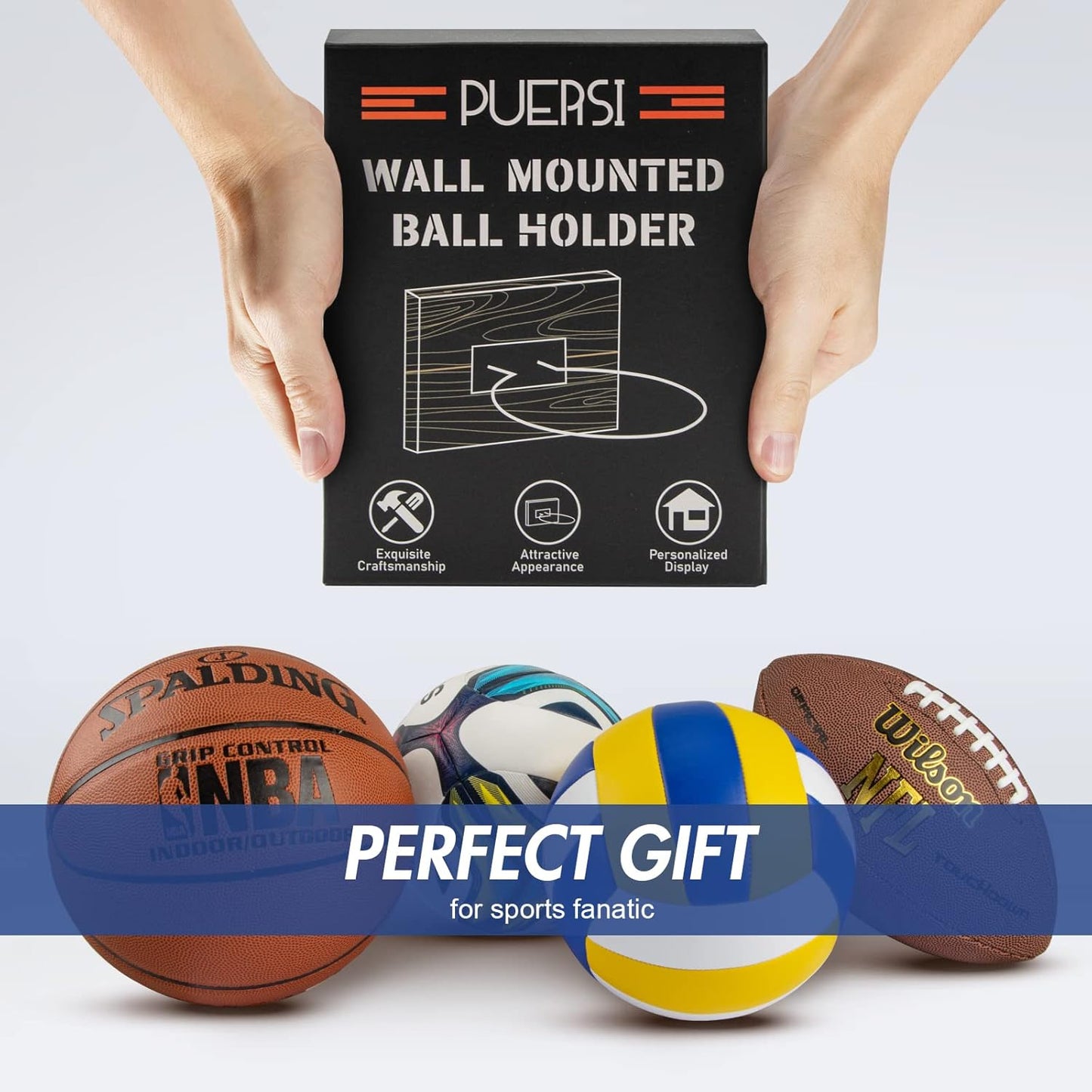 PUERSI Wall Mount Ball Holder - Display Storage Stand for Basketball, Football, Soccer, Volleyball