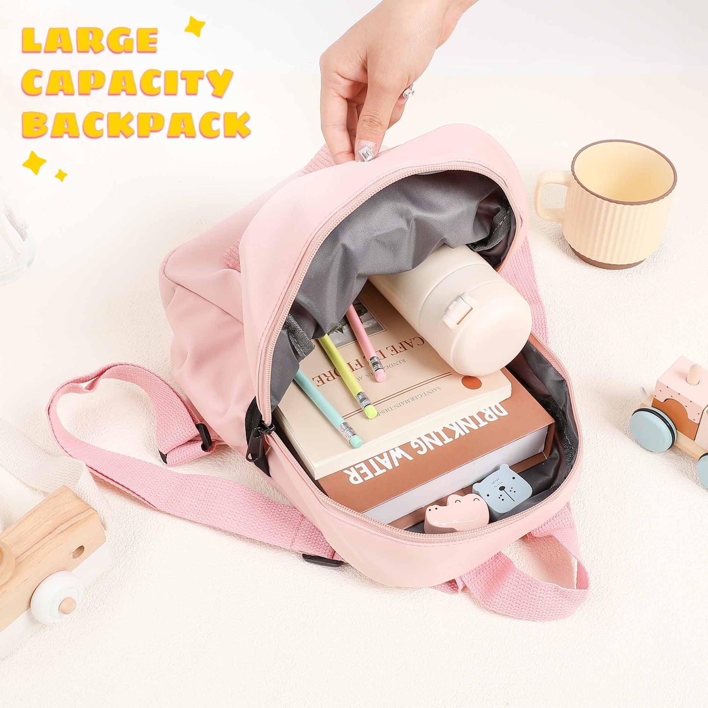 Personalized Little Bear Backpack for Girls Boys with Embroidery Name, Cute Custom Toddler School Bag with Detachable Bear, Pink Backpack for Kids, Back to School Bag, Birthday Gift, Christmas Gift