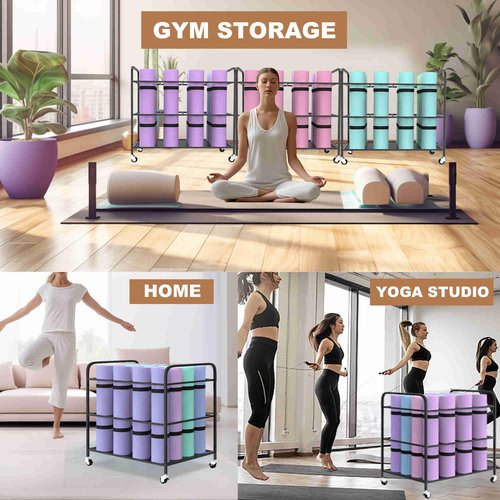 ElveBuka Yoga Mat Holder Organizer Yoga Mat Storage Rack Basket for Home Gym Exercise Workout Equipment Storage Shelf Cart (Black, 4-Slot)