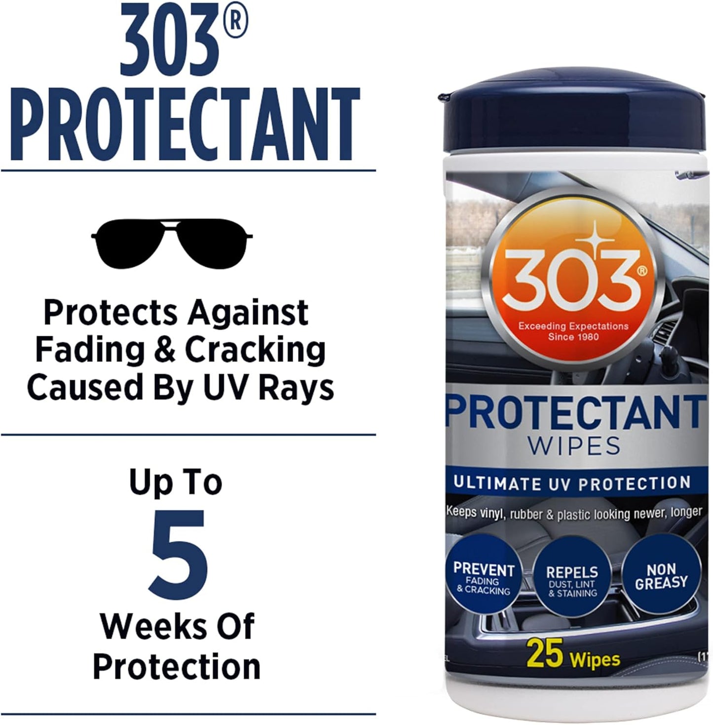 303 Products Automotive Protectant Wipes - Superior UV Protection & Color Restoration | Prevents Fading, Cracking & Stains