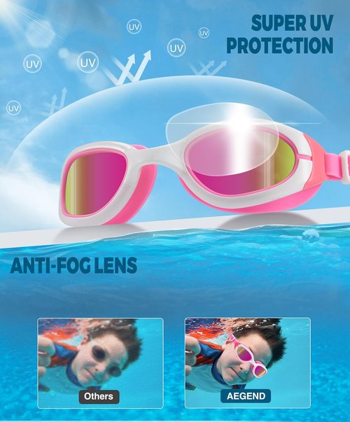 Aegend Swim Goggles - Polarized Anti-Fog UV Protection for Kids Ages 6-11 | Perfect for Boys & Girls