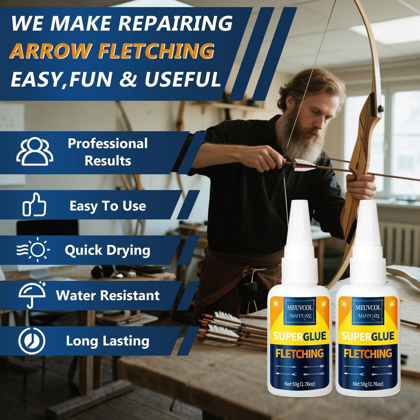 Fletching Glue 100g, Heavy Duty Arrow Glue Kit for Carbon, Aluminum, Wood Shafts, Instant & Clear Arrow Insert Adhesive Bonder for Fletching Vanes, Feathers and Inserts