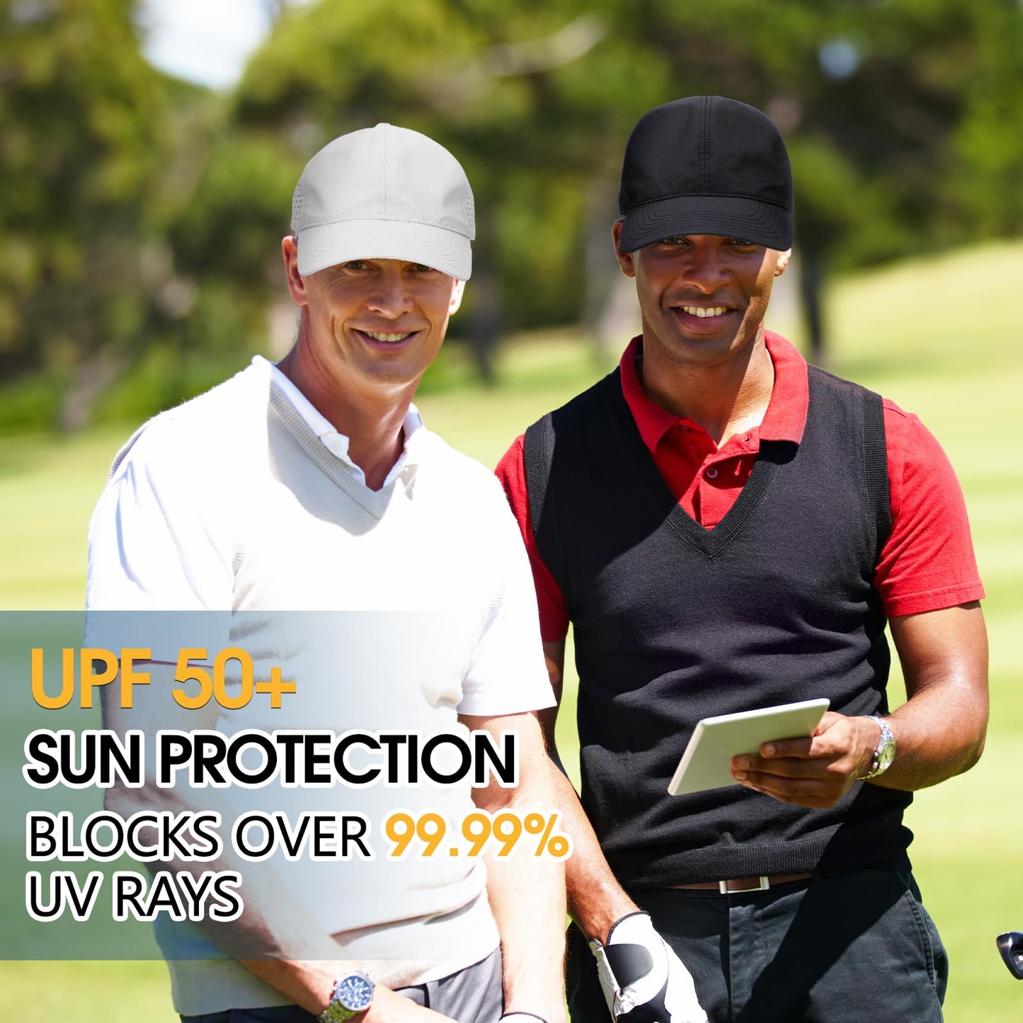 Shyyween 2 Pack Oversize XXL Baseball Cap, Breathable Mesh Quick Dry UPF50+ Cooling Touch Sweatband Running Big Head Golf Cap Black, Gray