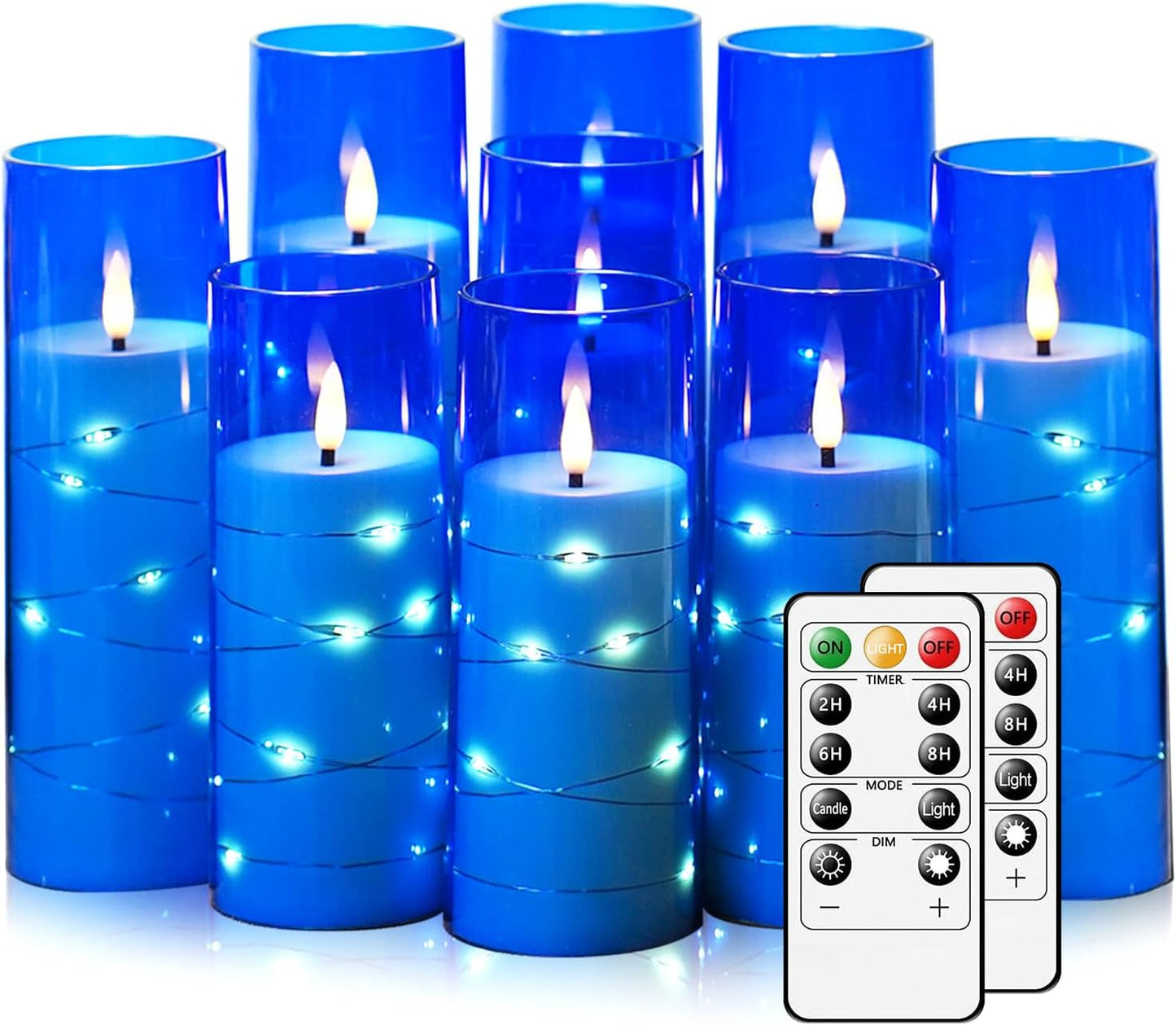 Flameless LED Pillar Candles Set - 9 Pcs White with Remote & Star String for Home Decor