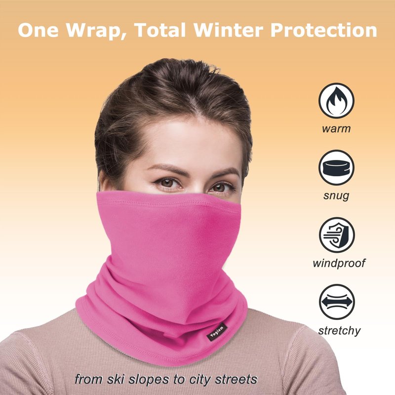 Vogium Adult Fleece Neck Warmer Gaiter - Windproof Stretchy Face Mask for Winter Sports & Commuting - Unisex Warm Elastic Tube Scarf(Black/Rose Red)