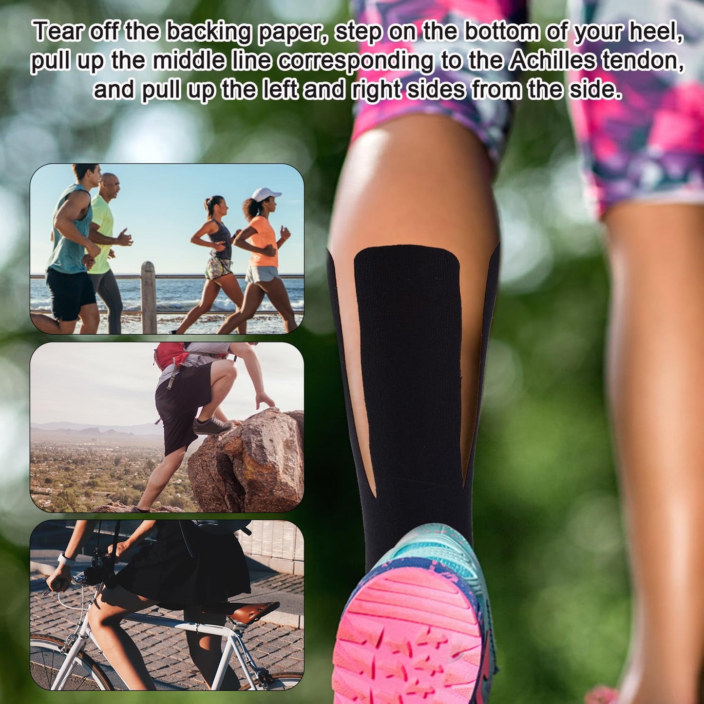 12pcs Precut Kinesiology Tapes for Achilles Tendon, Elastic & Breathable Achilles Tendon Support Ankle Strap Sports Recovery Patch Wrap for Muscle Stability (Black)
