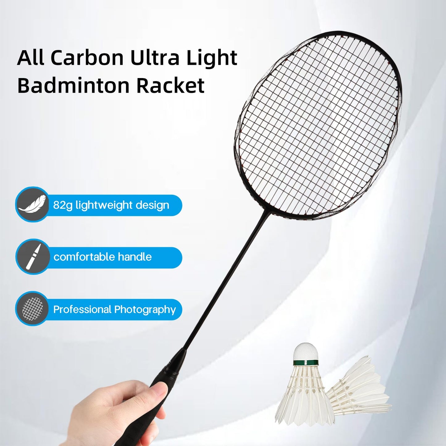 Badminton Rackets,Badminton Racket Set,All Carbon Fiber One-Piece Ultra Light 82g Offensive Balanced Blade Training Racket,Including 2 Rackets,2 Shuttlecocks,and 1 Ball Bag