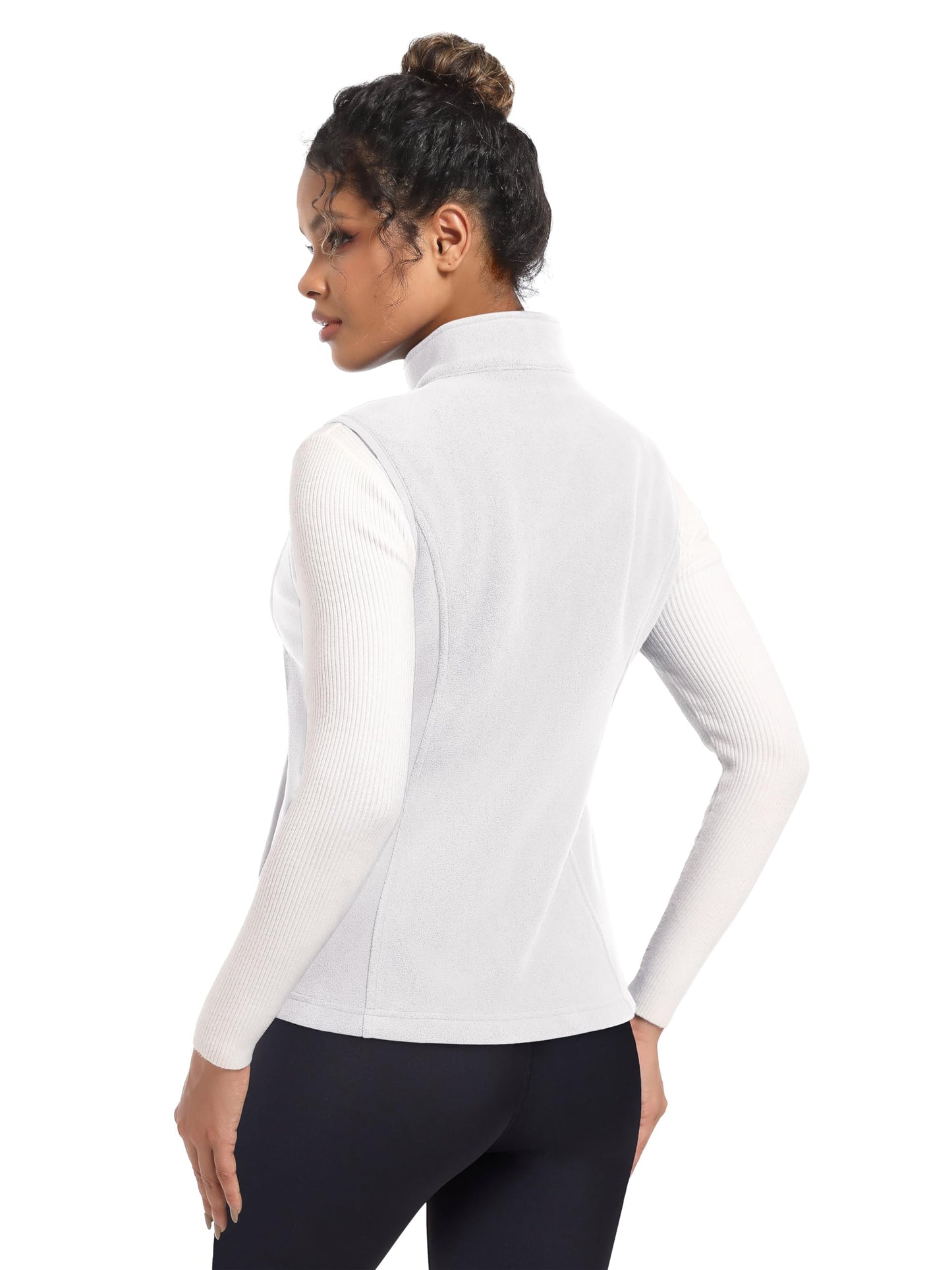 MAGCOMSEN Ladies Fleece Vest Lightweight for Women Classic-Fit Sleeveless Jacket with Zipper Pockets White L