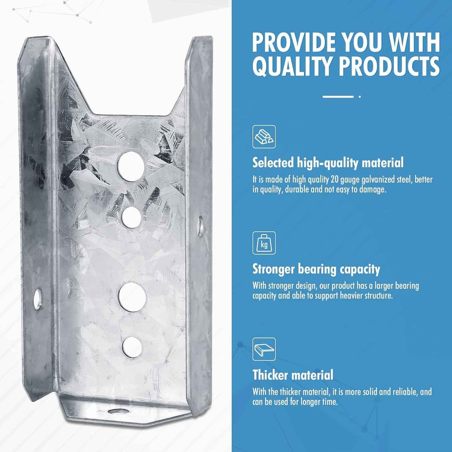 LukLoy 20 Pack 2x4 Brackets for Wood Rail, Fence Brackets Repair Kit Galvanized, Deck Railing Bracket Connectors for 2"×4"(Actually 1.5"x3.5") Wood Post, Includes 140PCS 304 Stainless Steel Screws