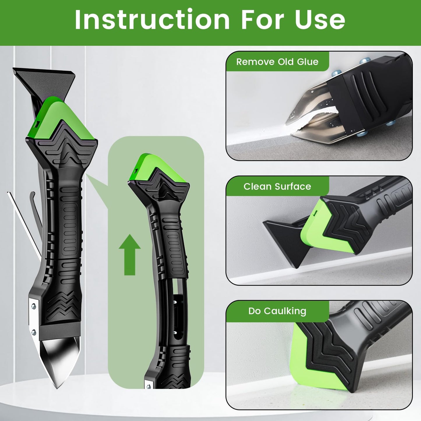 Professional Caulk Gun Kit with Caulk Remover Tool & Putty Knife - 5 in 1 Caulking Tool Set for Caulking Removal, Shower & Bathroom Caulk, Includes Caulking Gun Tool, Caulk Scraper Tool Spackle Knife