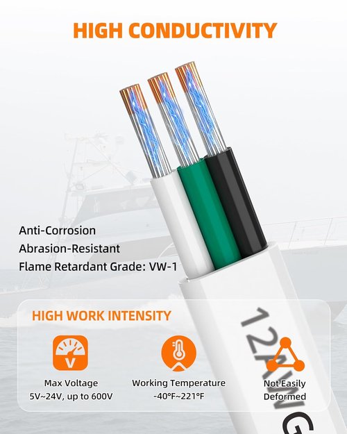 CONEPY 12 Gauge Marine Wire - IP68 Waterproof Tinned Copper Cable for Boats, RVs & Solar | 30FT