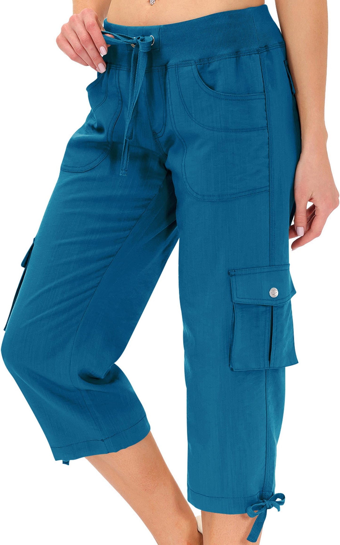 MoFiz Capri Pants for Women Cargo Hiking Pants Lightweight Women's Capris Summer Casual Travel Blue 4XL