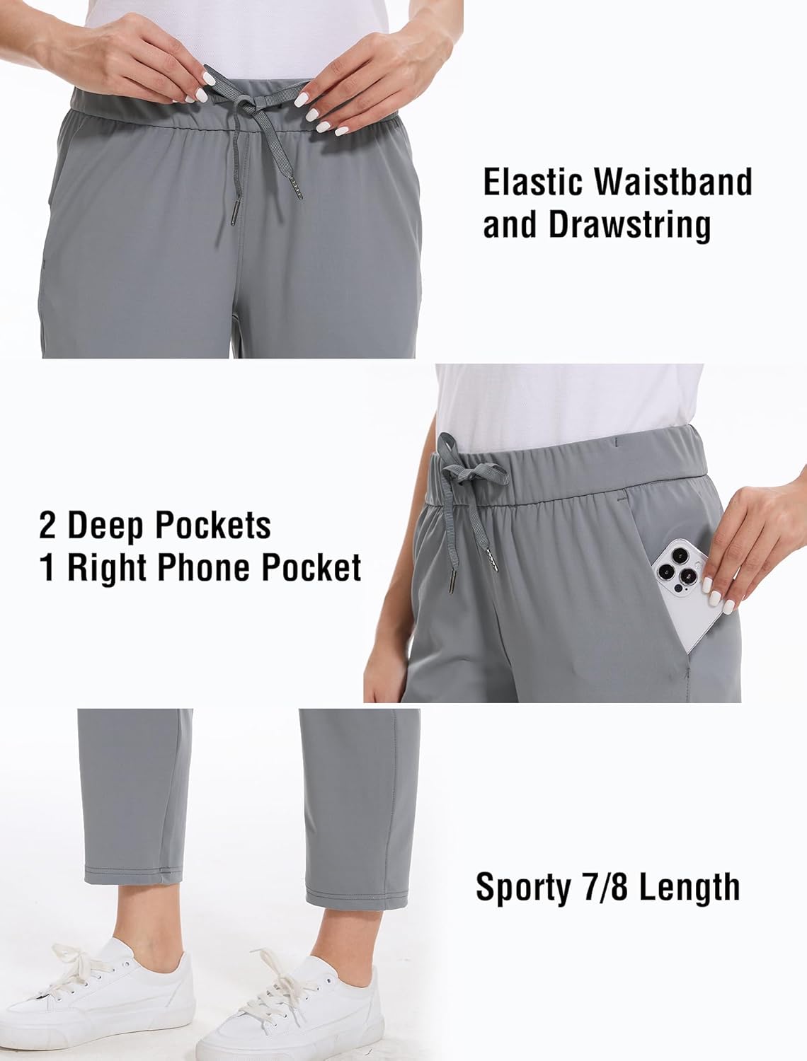 Skiennix Women's Golf Pants - Stretchy 7/8 Ankle Sweatpants with Deep Pockets for Athletic & Travel
