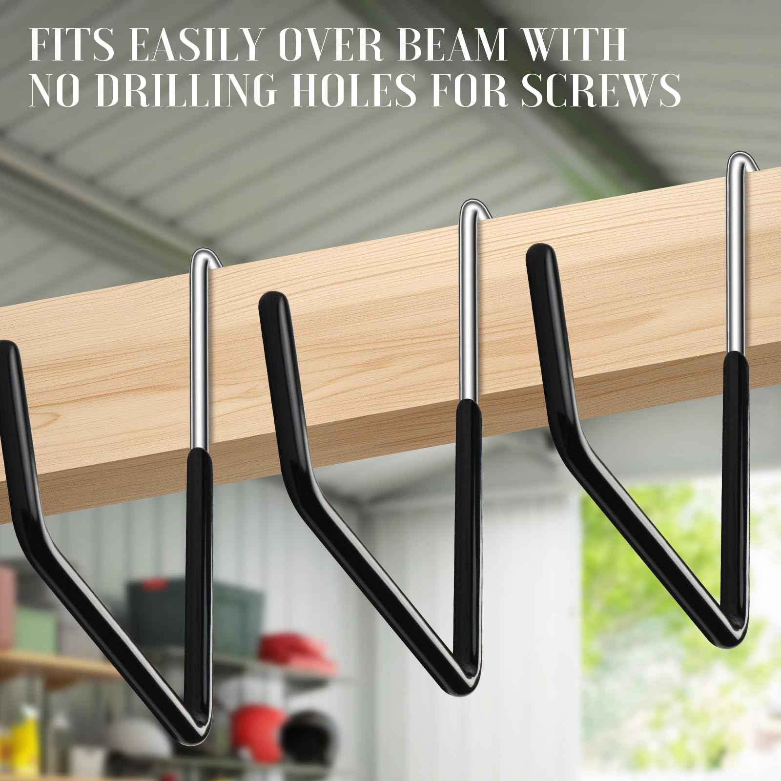 CINDALOG 6 Pack Heavy Duty Rafter Hooks for Hanging Vinyl Coated Large S Rafter Hanger Hooks for Hanging Ladder Bike Hangers Garage Storage Organizer Hose Plants Chairs Black