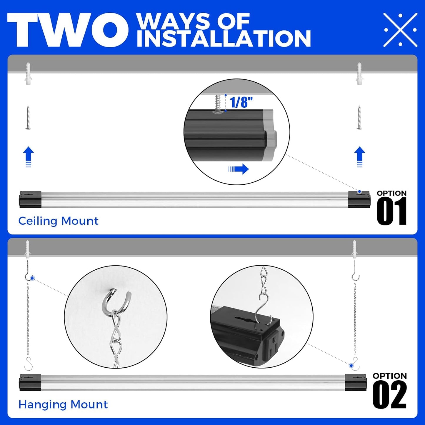 Barrina 10000LM LED Shop Light Fixture - 4FT, 84W, 5000K, Linkable, ETL Approved for Garage & Workshop