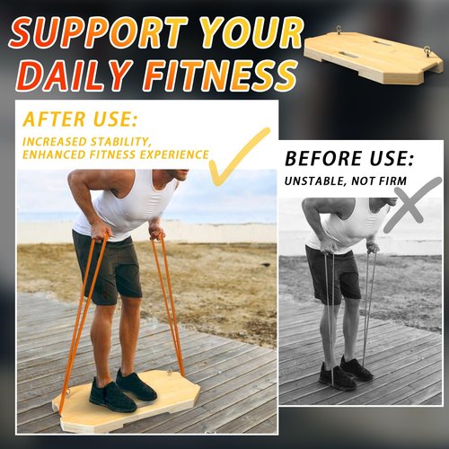 J Bryant Bamboo Resistance Band Platform with Eye Bolt Anchors – Includes Tube Resistance Bands with Handles – for Full-Body Strength, Rehab, Mobility & Functional Workouts
